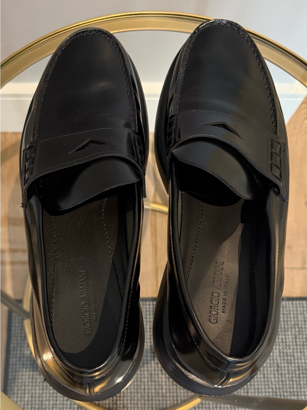 Giorgio Armani Black Leather Penny Loafers